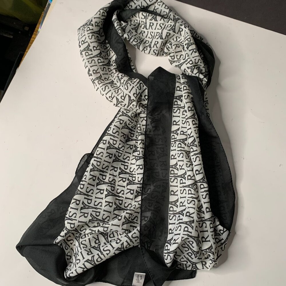 PATRICIA PARIS  Women's Scarf Black With White Lettering OBLONG Scarf